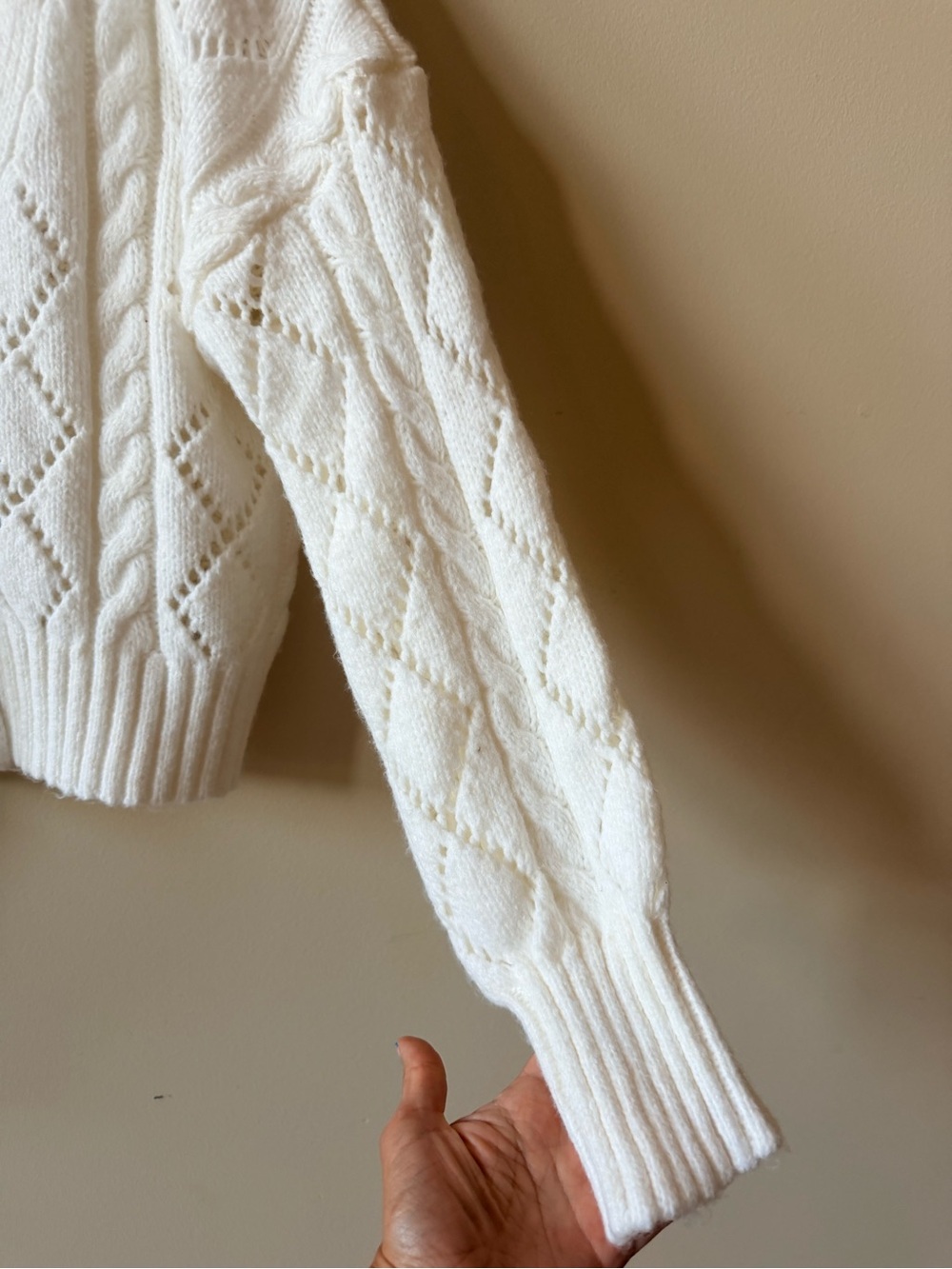 Hippie Rose Cream Open-Knit Button Front Cardigan - Picture 4 of 8